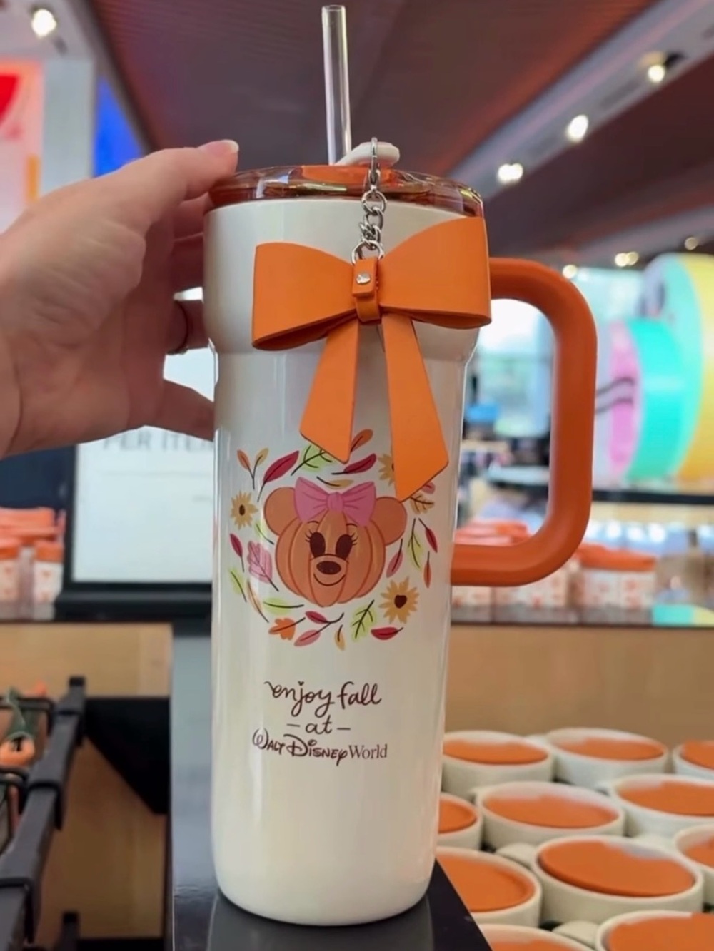 Disney starbucks fall 2026 Minnie Pumpkin Travel Tumbler Cup with Bow charm nwt